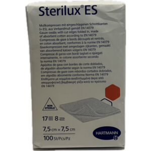 STERILUX ES kompres nesterilný so založenými okrajmi 13 vlákien 8 vrstiev (7,5x7,5 cm) 1x100 ks
